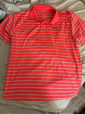 Under Armour Neon Coral Striped Polo